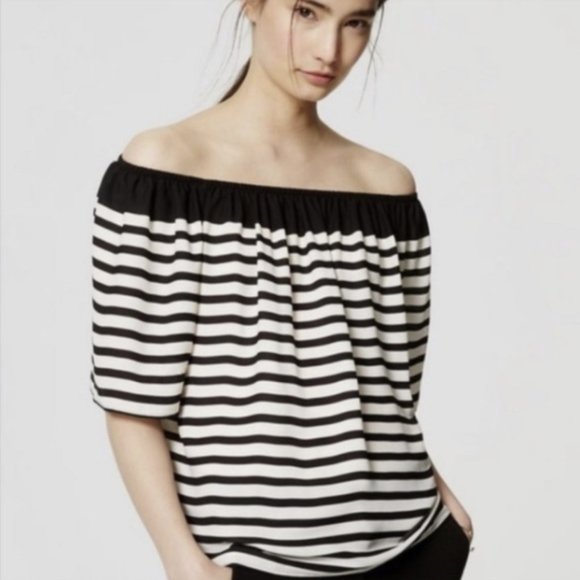 LOFT Tops - 💕 Loft Black and White Stripe Off The Shoulder Top S